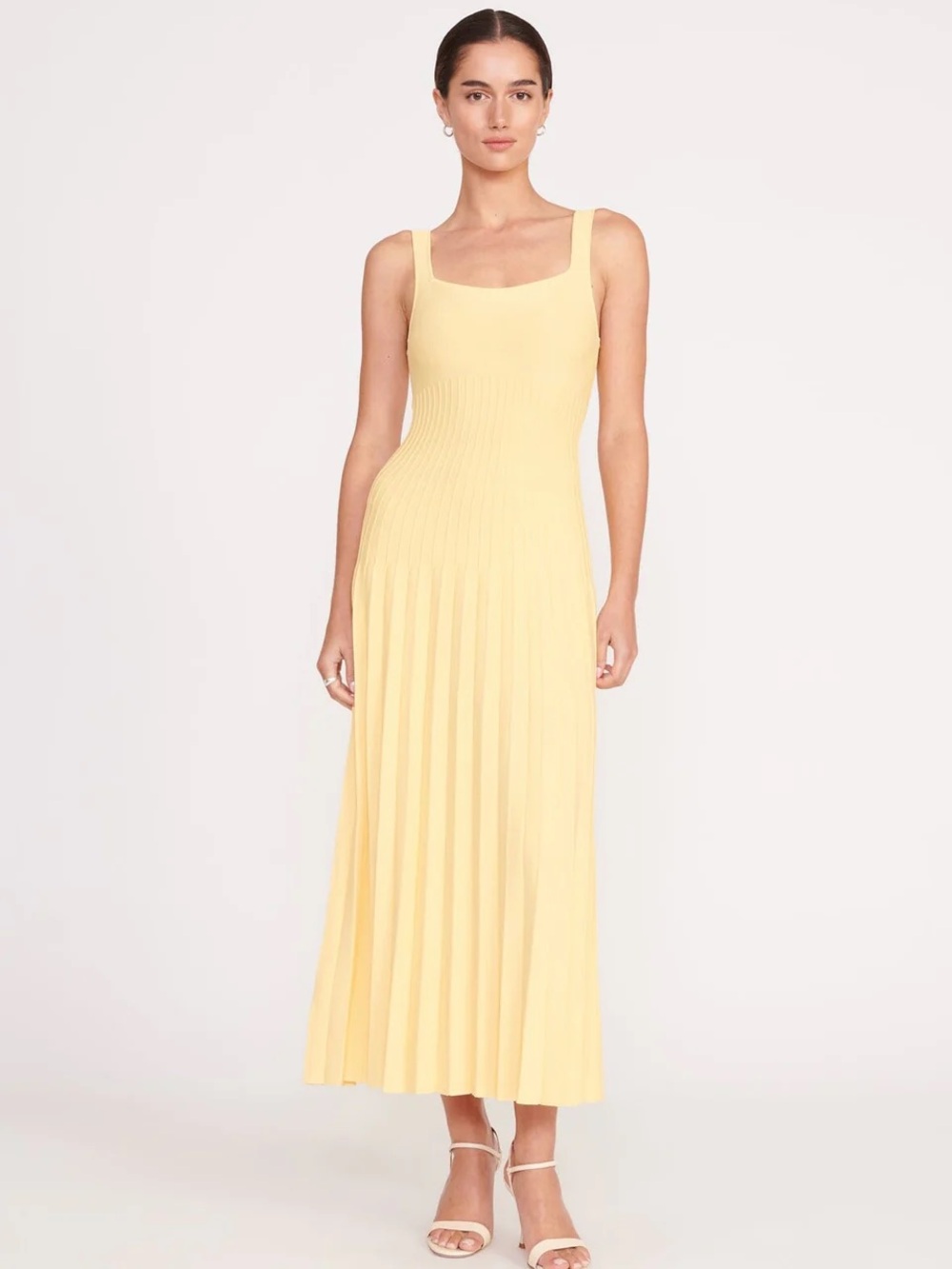 STAUD Ellison Maxi Yellow Ribbed Pleated Maxi Dress - Women